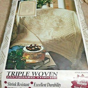 NEW 60"X50" Triple Woven Jacquard Throw in Floral Vase Pattern by AMERICAN WEAVE